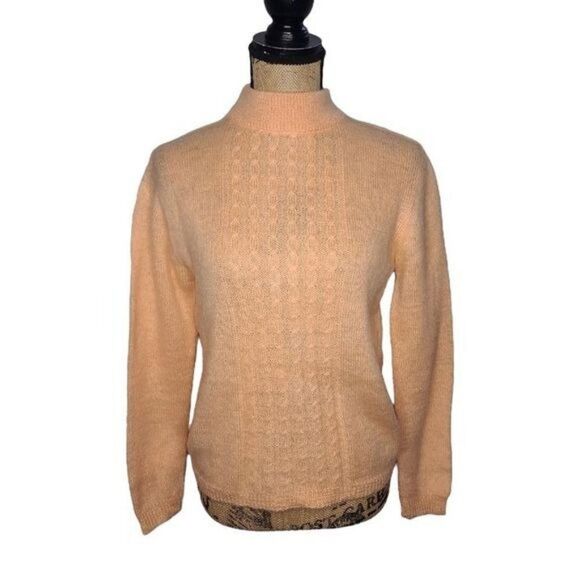 Vintage Sweaters - Vintage 1950's Pandira Shagora Wool Mohair Orange Mock Neck Sweater Small